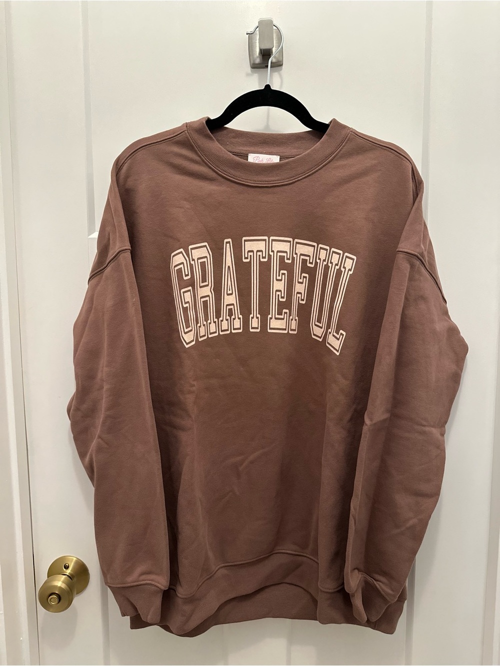 Pink Lily Grateful Crewneck Sweatshirt - Brown